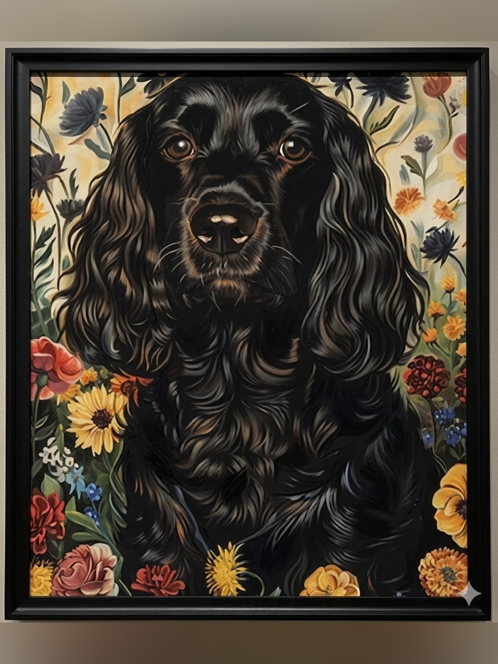 Klimt Style Spaniel Dog Framed 8x10 Print, Floral Garden Art